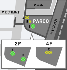 本館 2ｆ正面入口前柱シート巻 仙台parcoのメディア イベントスペース